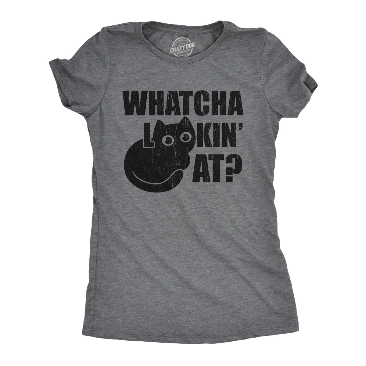 Funny Dark Heather Grey - Whatcha Lookin At Whatcha Lookin At Womens T Shirt Nerdy cat Tee