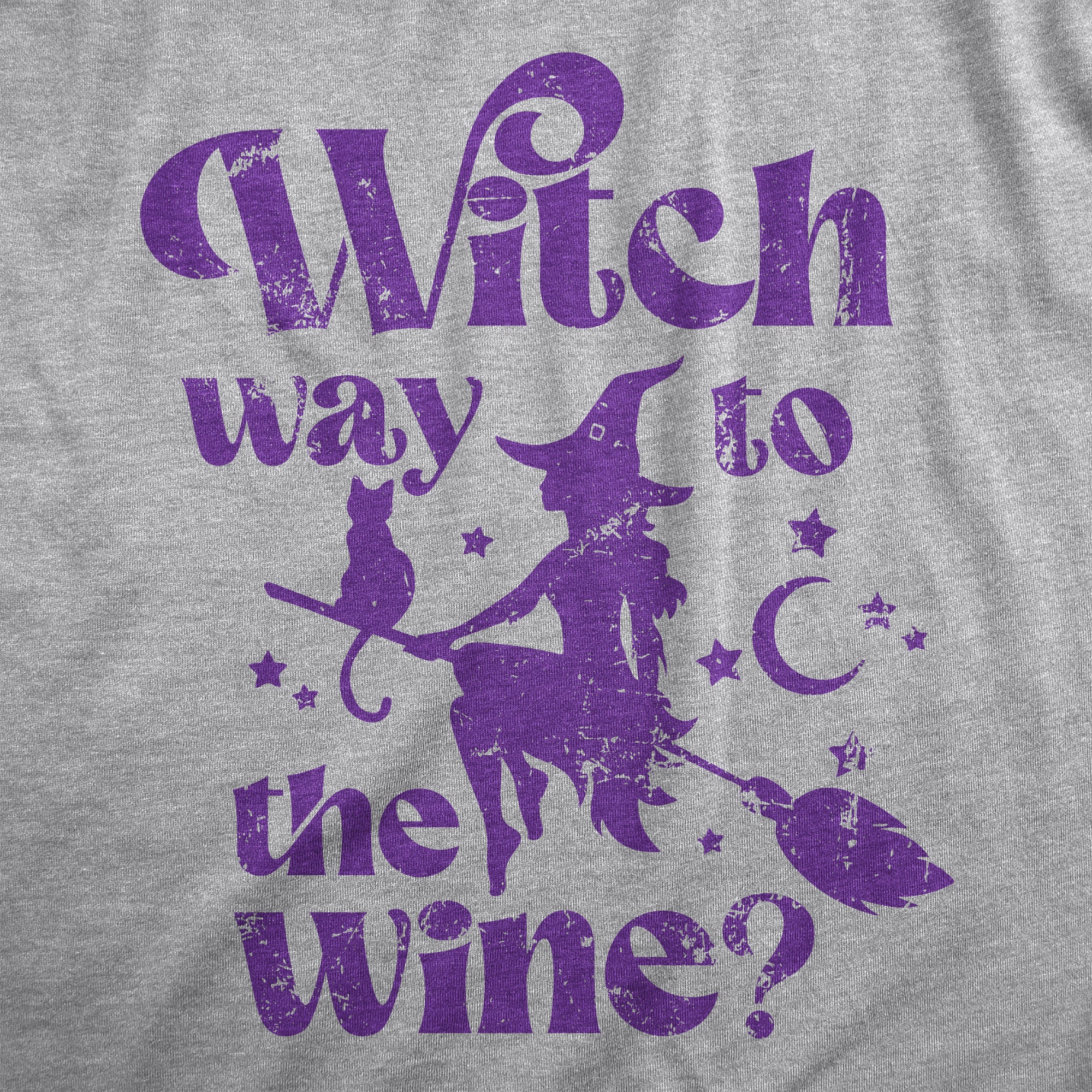 Funny Light Heather Grey - WINE Witch Way To The Wine Womens T Shirt Nerdy Halloween Wine Tee