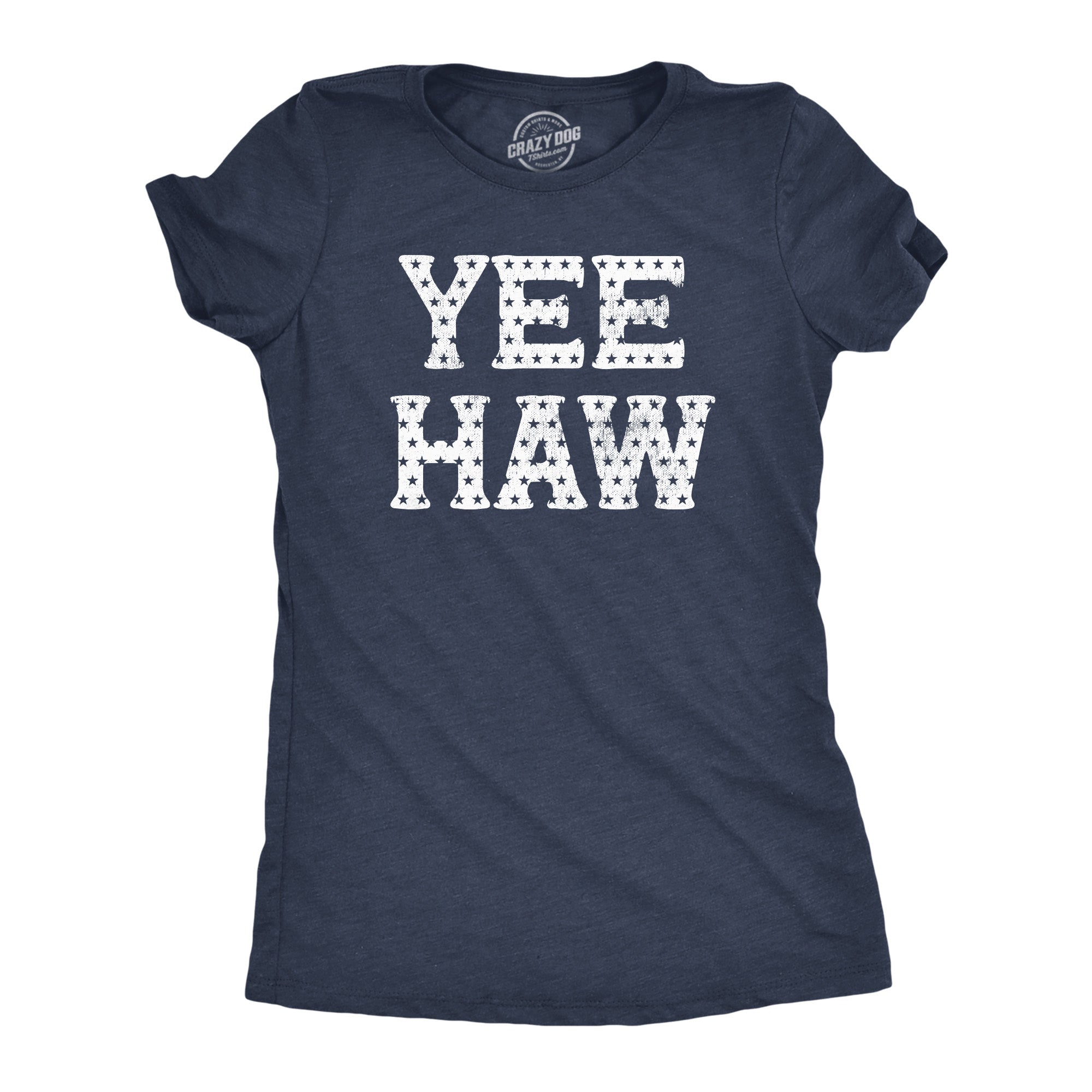 Funny Heather Navy - YEEHAW Yee Haw USA Womens T Shirt Nerdy Fourth Of July Sarcastic Tee
