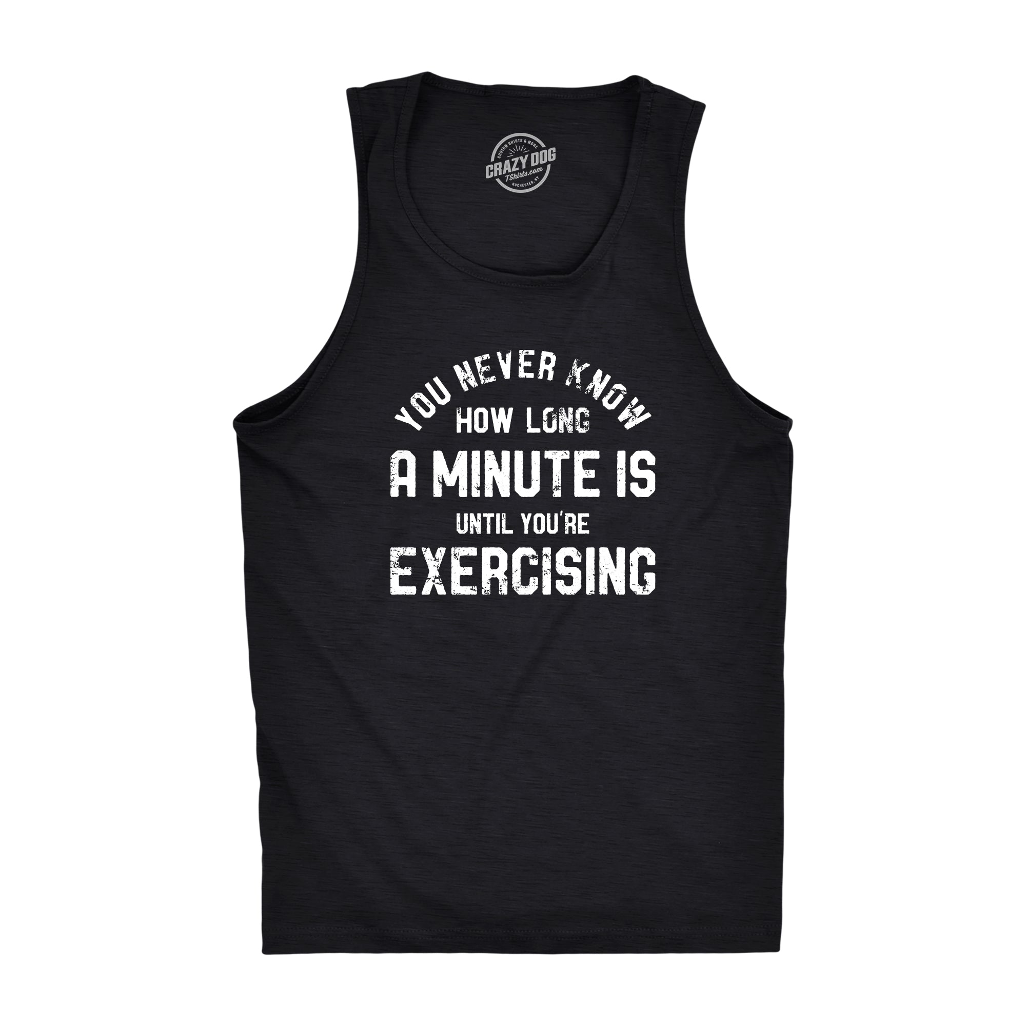 Funny Heather Black - EXERCISING You Never Know How Long A Minute Is Until Youre Exercising Mens Tank Top Nerdy Fitness Sarcastic Tee