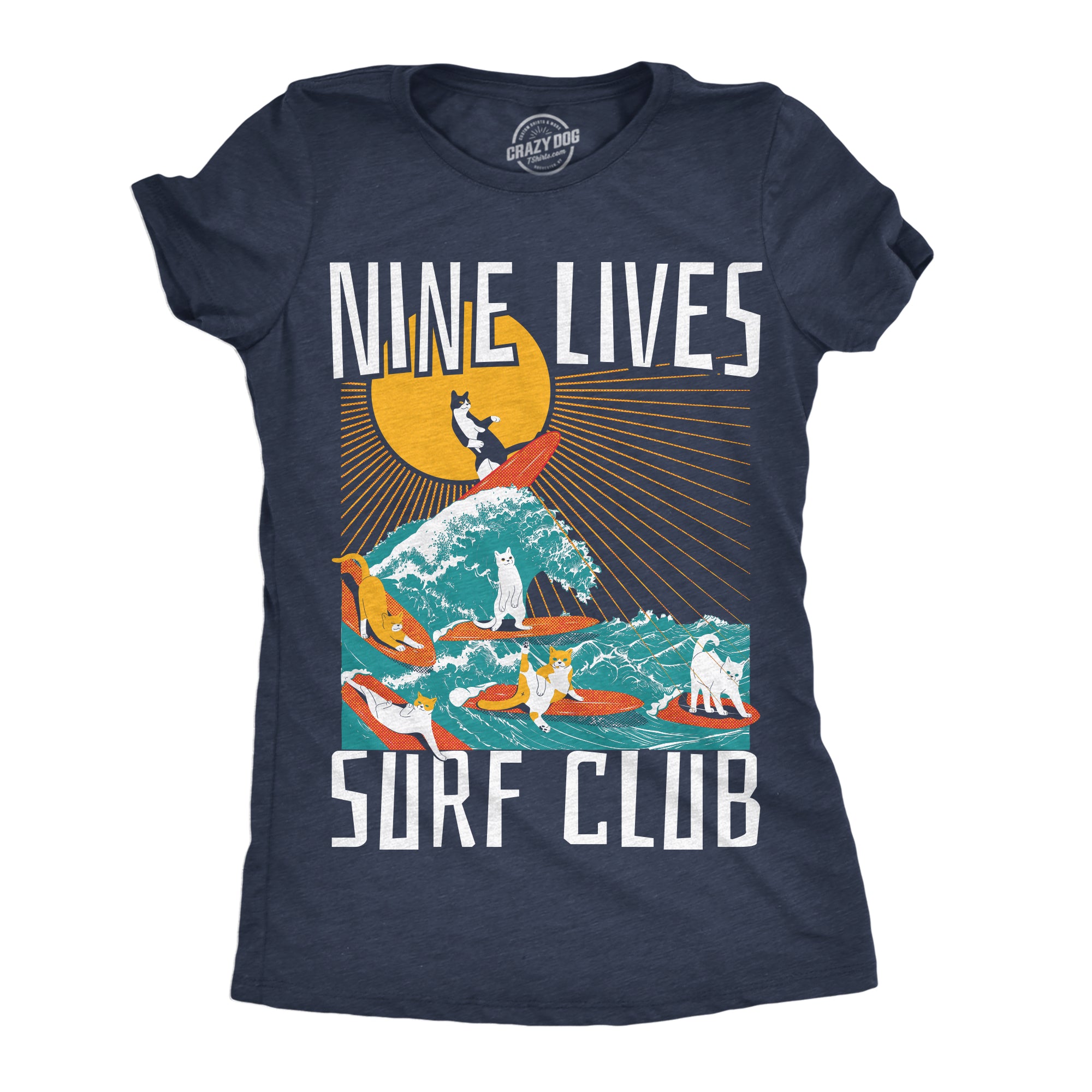 Funny Heather Navy - Nine Lives Surf Club Nine Lives Surf Club Womens T Shirt Nerdy Cat sarcastic Tee