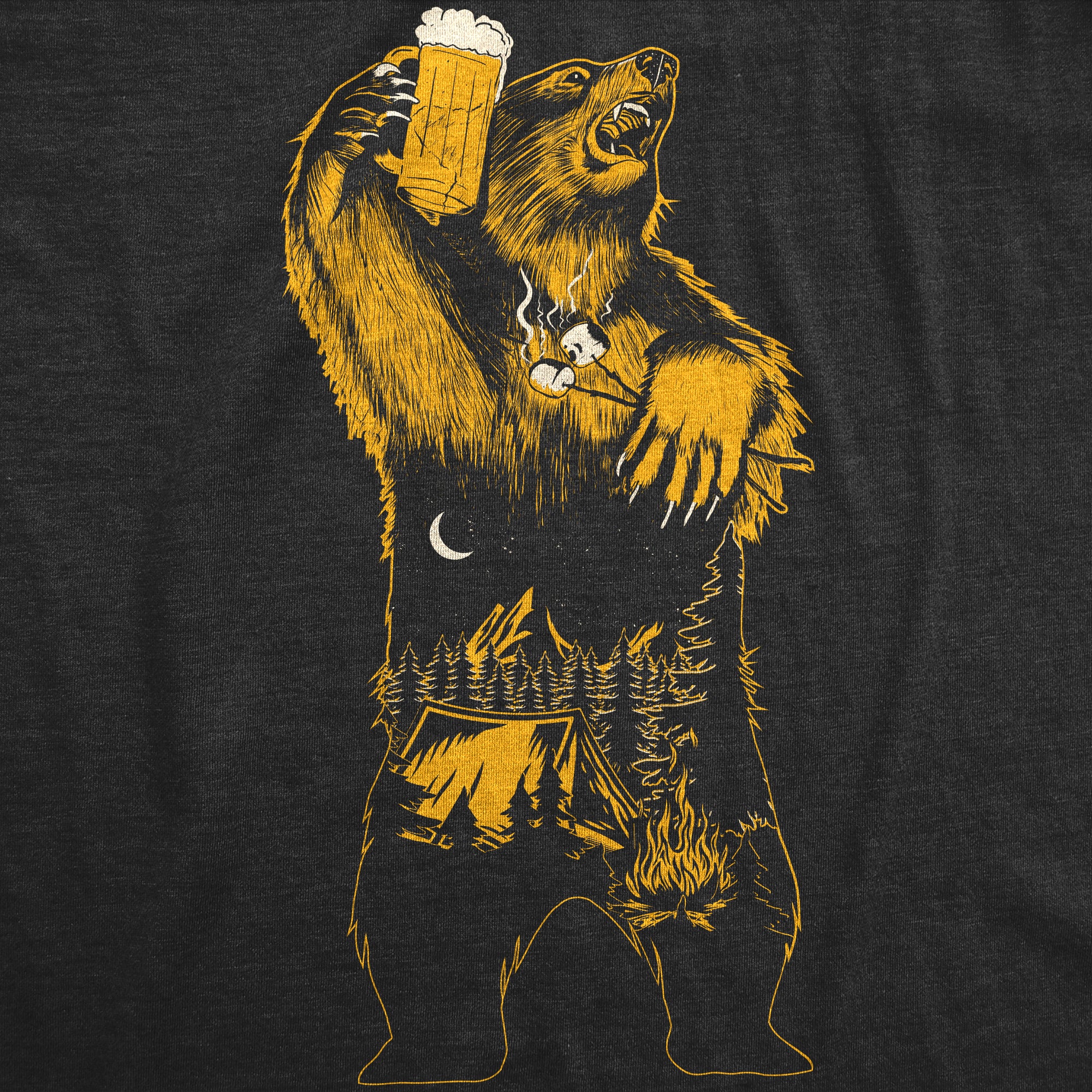 Funny Heather Black - Camping Party Bear Camping Party Bear Mens T Shirt Nerdy camping Drinking animal Tee