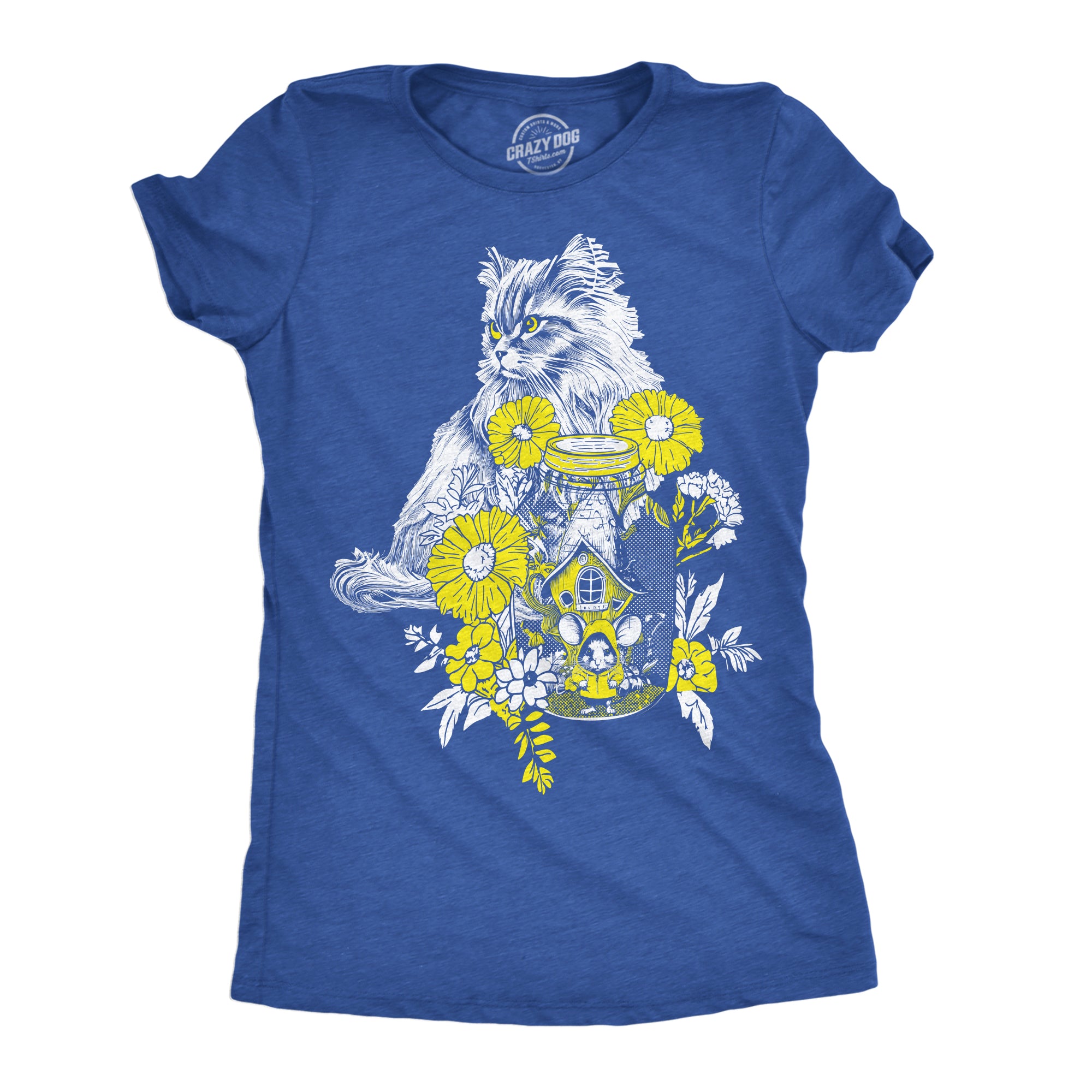 Funny Heather Royal Blue- Cat And Mouse Cat And Mouse Womens T Shirt Nerdy cat Tee