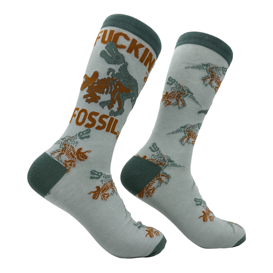 Funny Multi - Fuckin Fossil Men's Fuckin Fossil Sock Nerdy Dinosaur sex sarcastic Tee