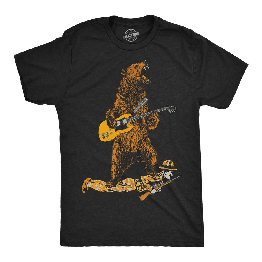 Funny Heather Black - Guitar Bear Guitar Bear Mens T Shirt Nerdy Music animal Tee