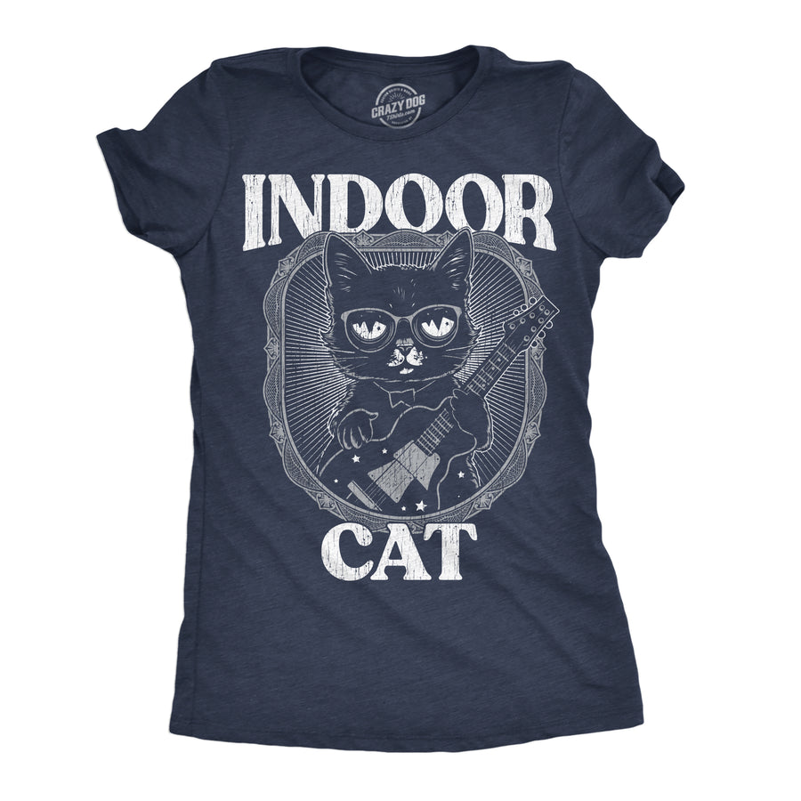 Funny Heather Navy - Indoor Cat Indoor Cat Womens T Shirt Nerdy Introvert Cat Tee