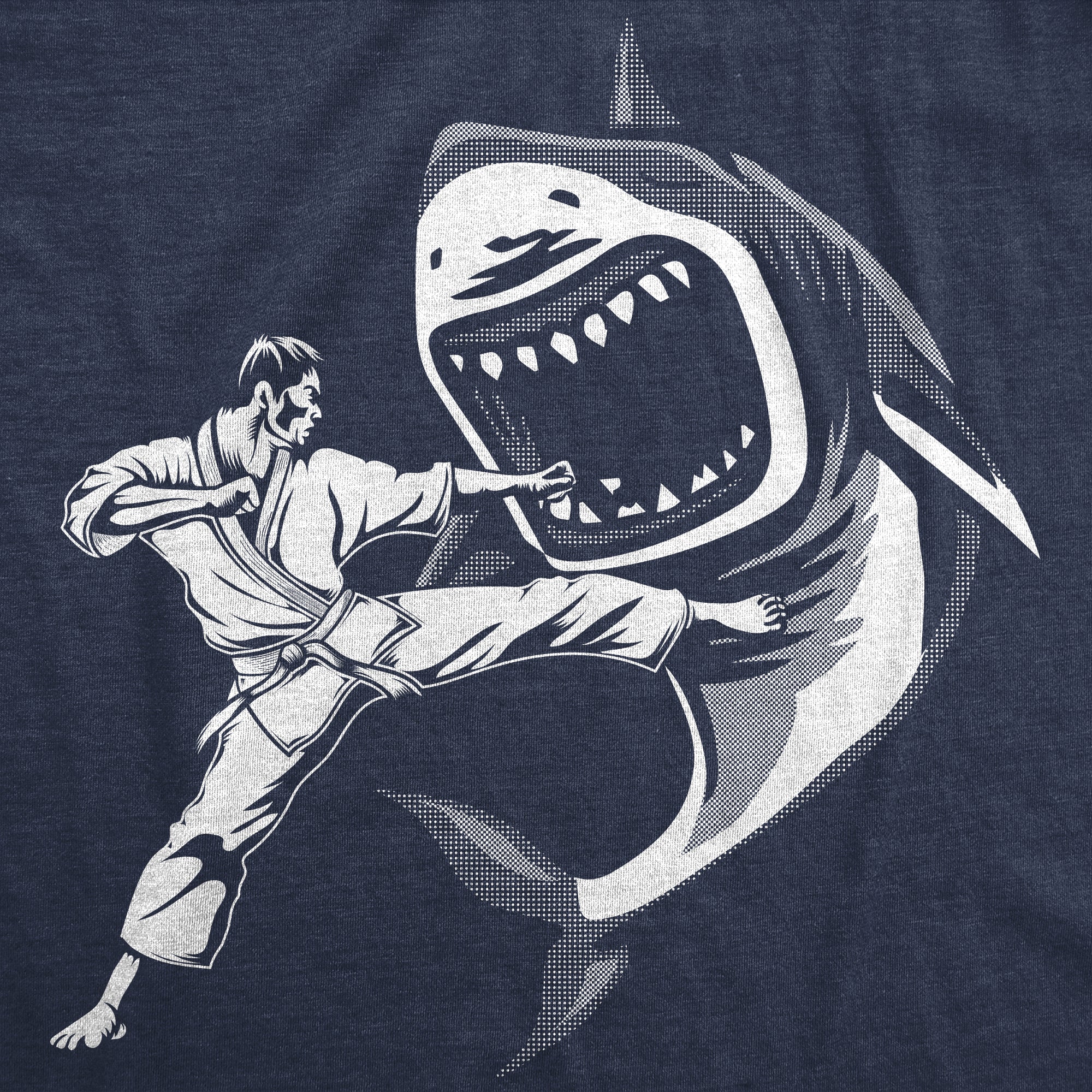 Funny Heather Navy - Karate Kicked Shark Karate Kicked Shark Womens T Shirt Nerdy animal sarcastic Tee