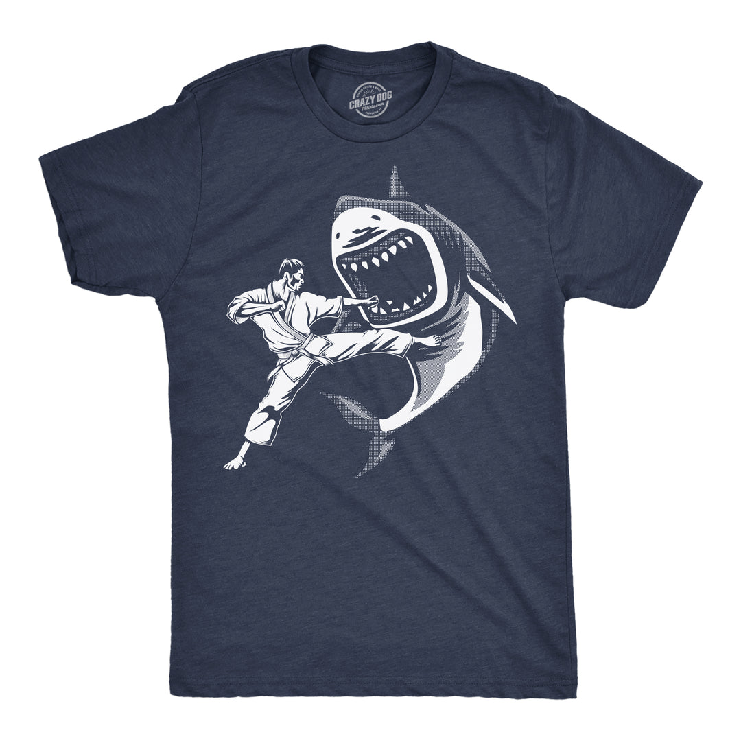 Funny Heather Navy - Karate Kicked Shark Karate Kicked Shark Mens T Shirt Nerdy animal sarcastic Tee