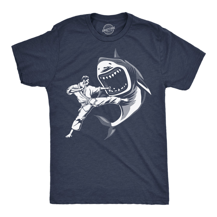 Funny Heather Navy - Karate Kicked Shark Karate Kicked Shark Mens T Shirt Nerdy animal sarcastic Tee