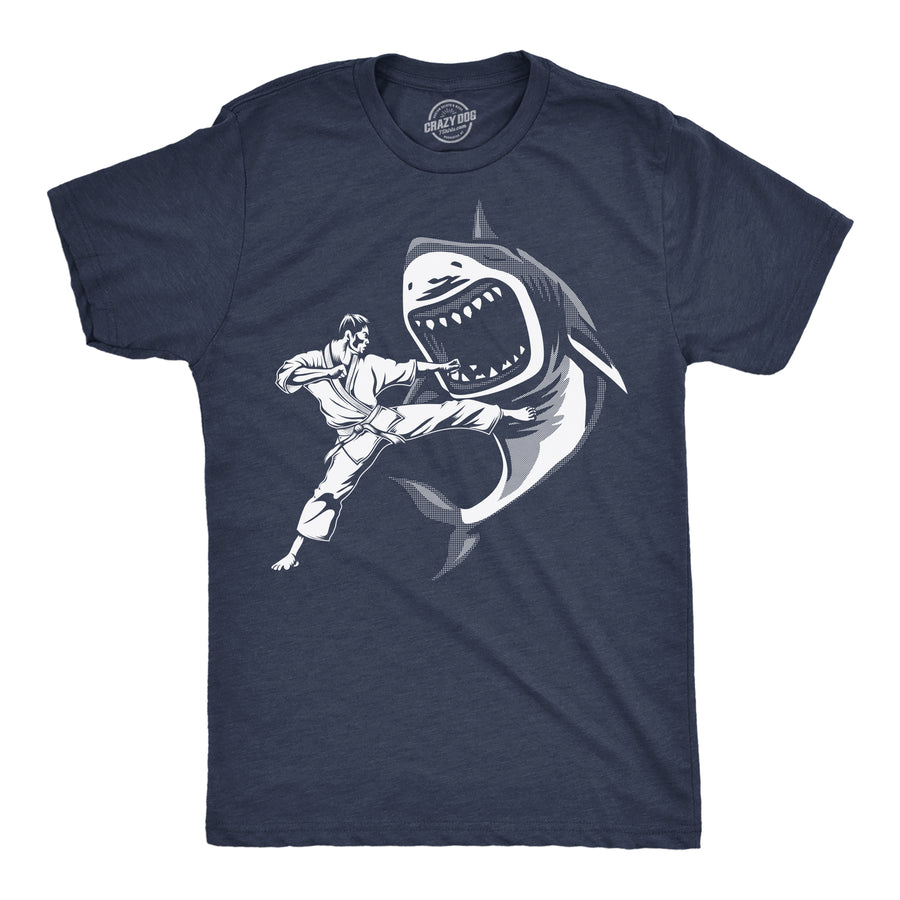 Funny Heather Navy - Karate Kicked Shark Karate Kicked Shark Mens T Shirt Nerdy animal sarcastic Tee