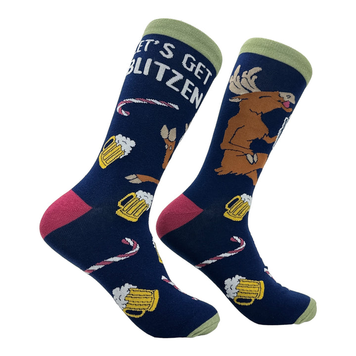 Funny Blitzened Men's Lets Get Blitzen Sock Nerdy Christmas Drinking sarcastic Tee