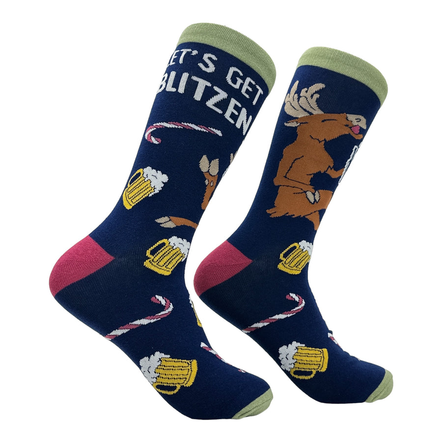 Funny Blitzened Men's Lets Get Blitzen Sock Nerdy Christmas Drinking sarcastic Tee