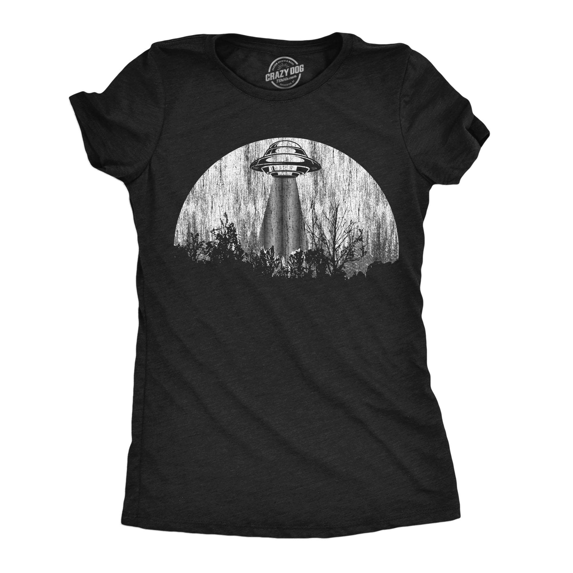 Funny Heather Black - Moon UFO Moon UFO Womens T Shirt Nerdy space Tee