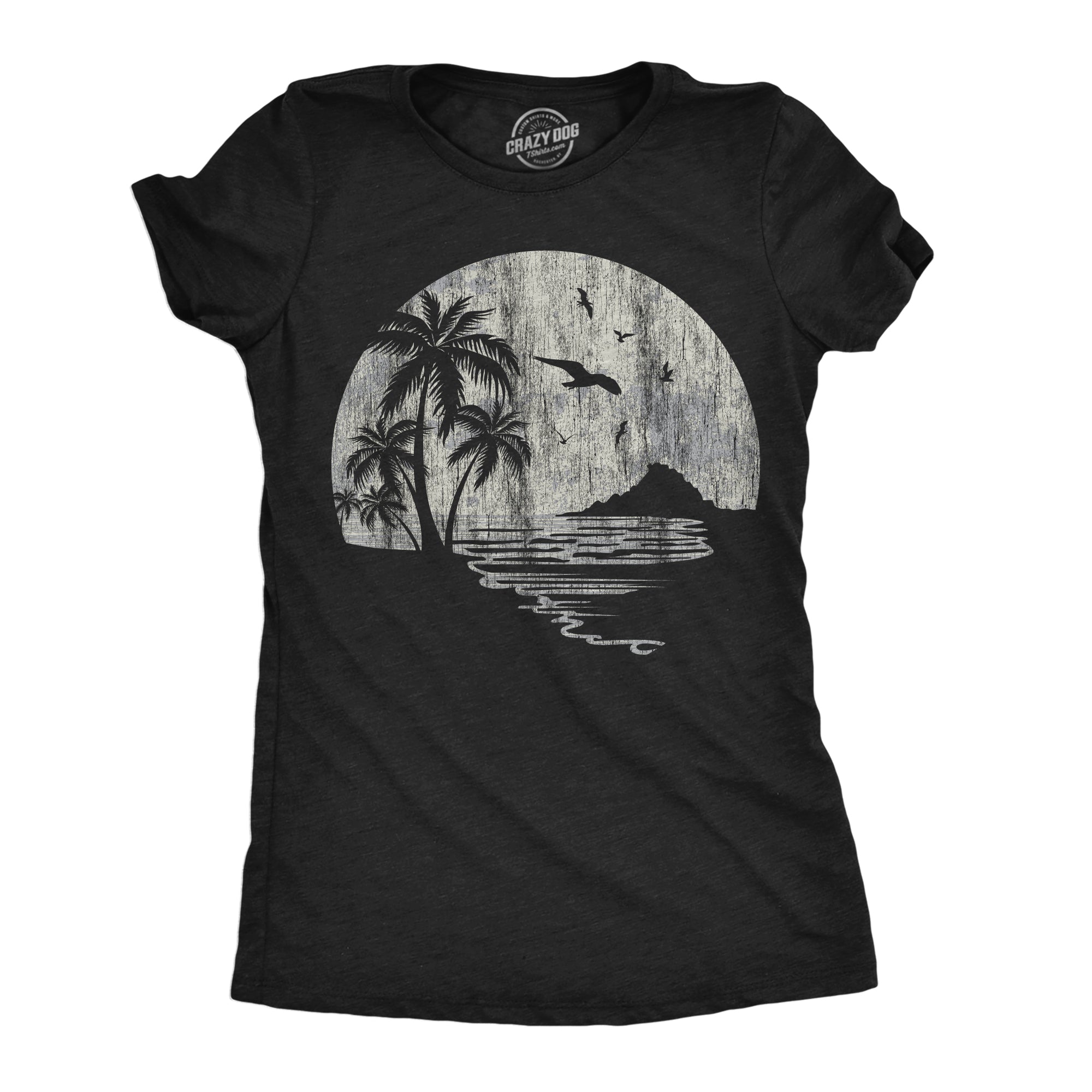 Funny Heather Black - Moon Beach Moon Beach Womens T Shirt Nerdy Vacation Tee