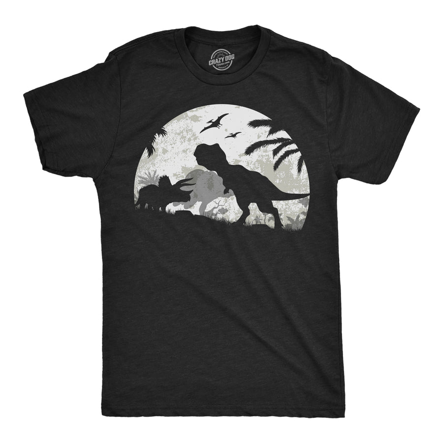 Funny Heather Black - Moonlight Dinos Moonlight Dinos Mens T Shirt Nerdy Dinosaur Tee