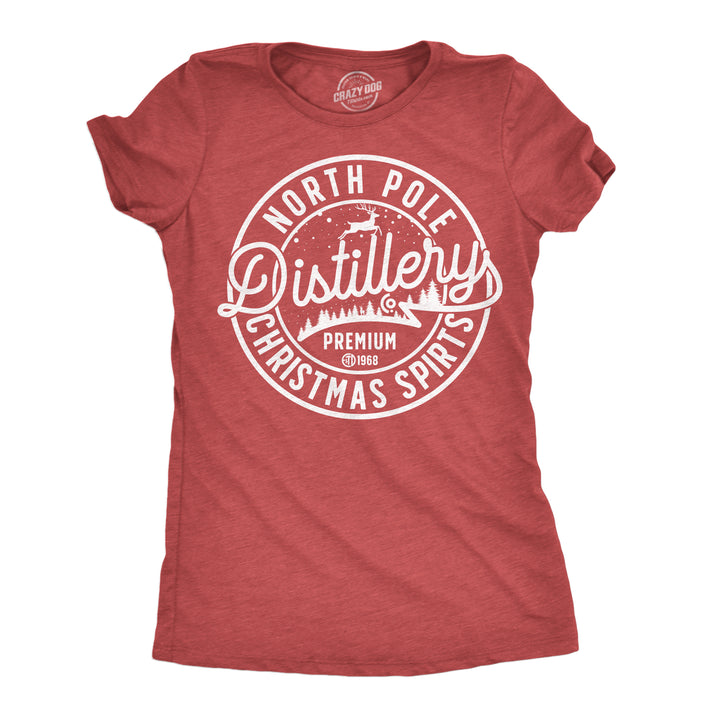 Funny Heather Red - North Pole Distillery North Pole Distillery Womens T Shirt Nerdy Christmas Drinking Tee