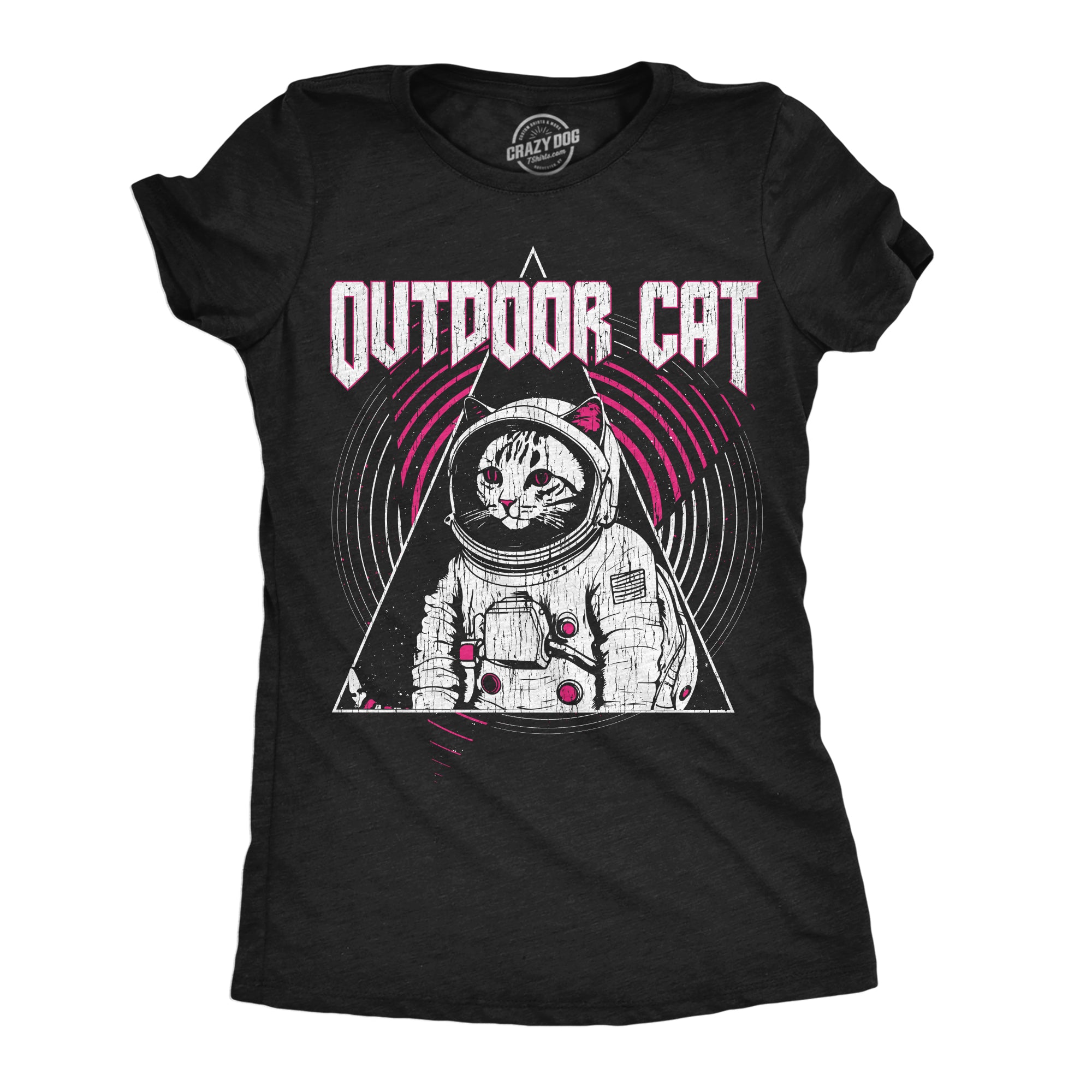 Funny Heather Black - Outdoor Cat Space Outdoor Cat Space Womens T Shirt Nerdy Animal space Tee