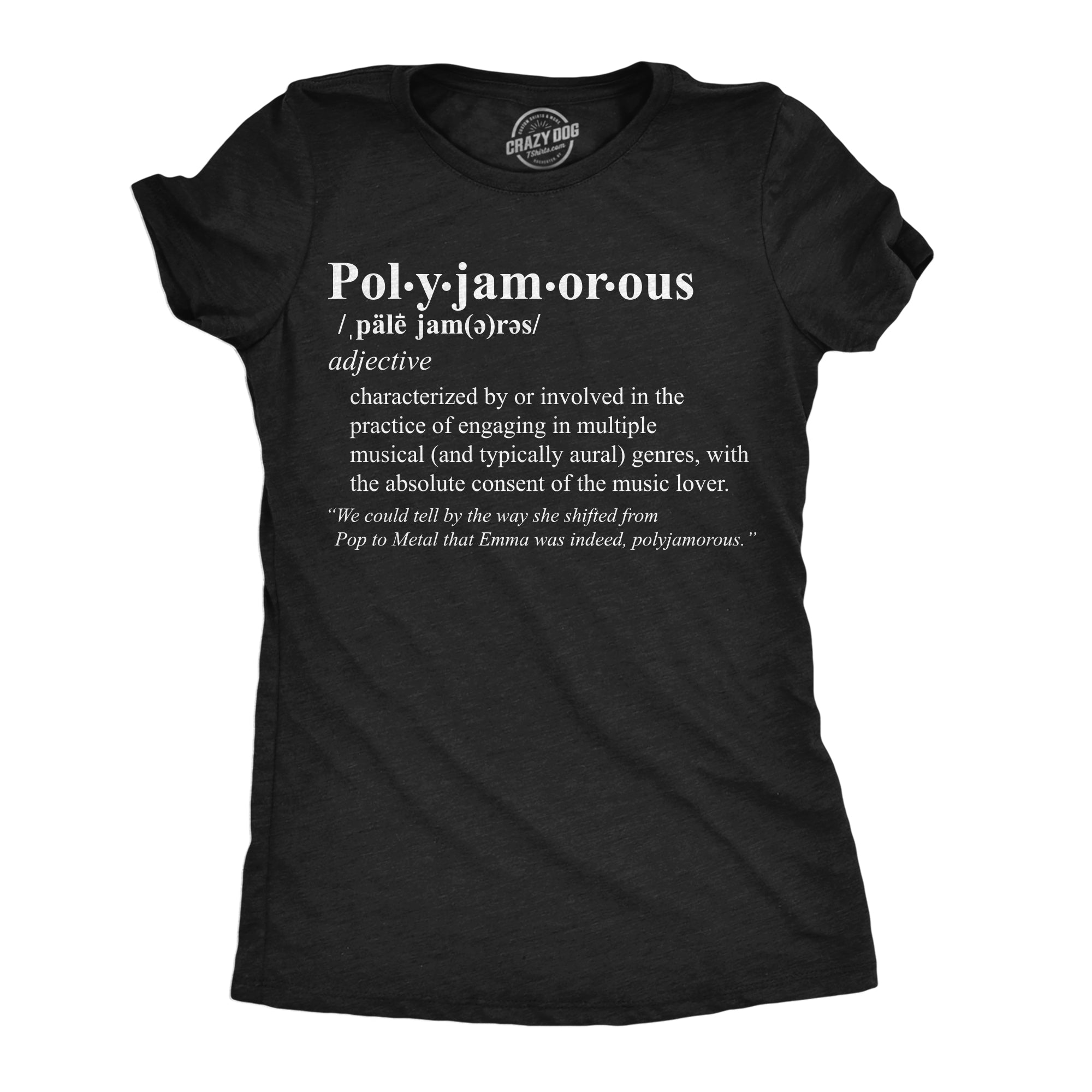 Funny Heather Black - Polyjamorous Polyjamorous Definition Womens T Shirt Nerdy sarcastic music Tee