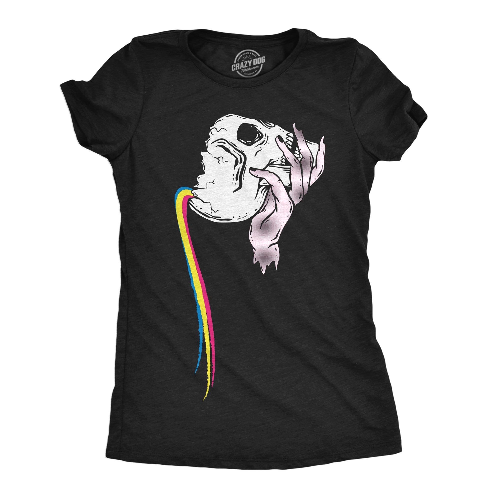 Funny Heather Black - Pouring Rainbow Skull Pouring Rainbow Skull Womens T Shirt Nerdy sarcastic Tee