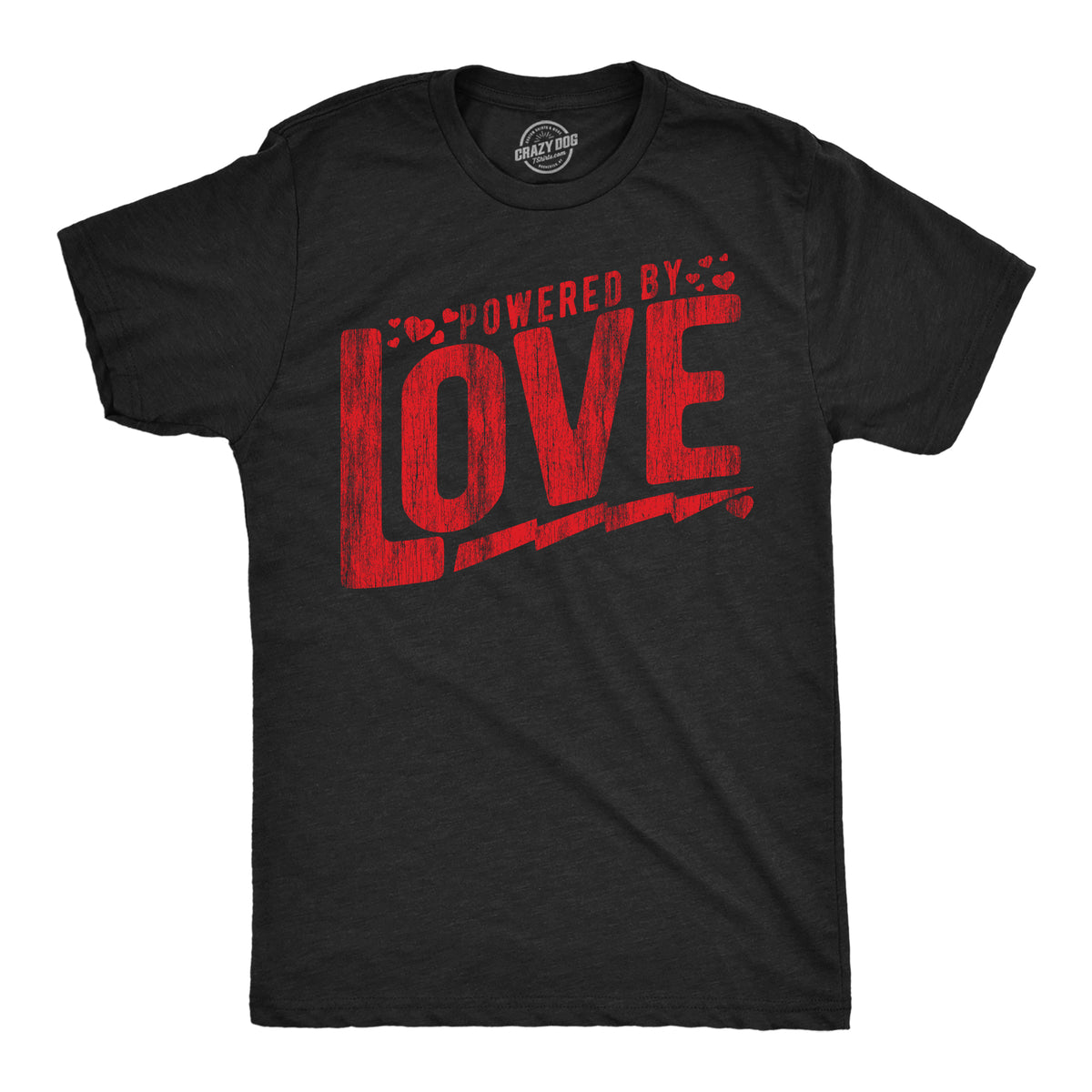 Funny Heather Black - Powered By Love Powered By Love Mens T Shirt Nerdy Valentine&#39;s Day Tee