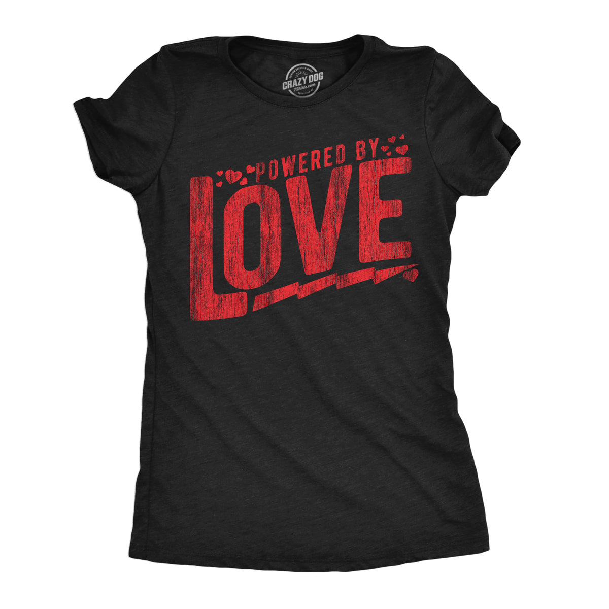 Funny Heather Black - Powered By Love Powered By Love Womens T Shirt Nerdy Valentine&#39;s Day Tee