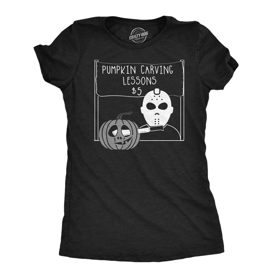 Funny Heather Black - Carving Lessons Pumpkin Carving Lessons Womens T Shirt Nerdy Halloween Tee