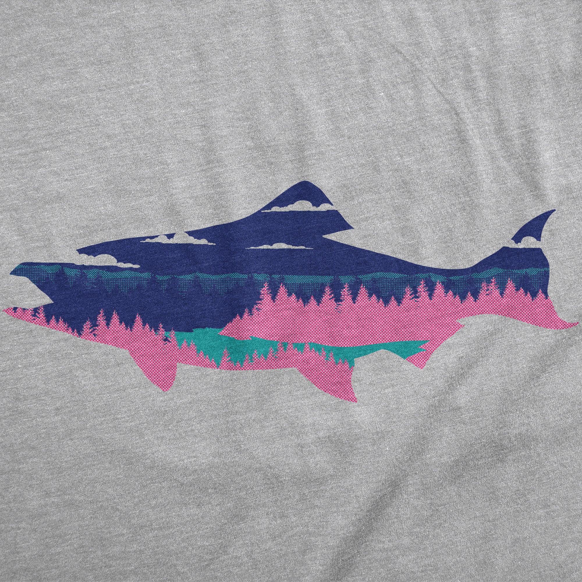 Funny Light Heather Grey - Salmon Landscape Salmon Landscape Mens T Shirt Nerdy Fishing Tee
