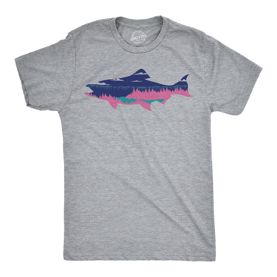 Funny Light Heather Grey - Salmon Landscape Salmon Landscape Mens T Shirt Nerdy Fishing Tee