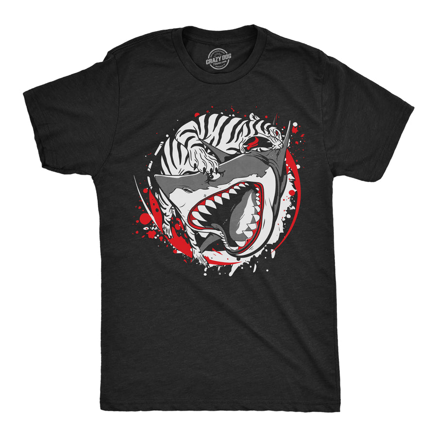 Funny Heather Black - Tiger Shark Ying Yang Tiger Shark Ying Yang Mens T Shirt Nerdy Animal Tee