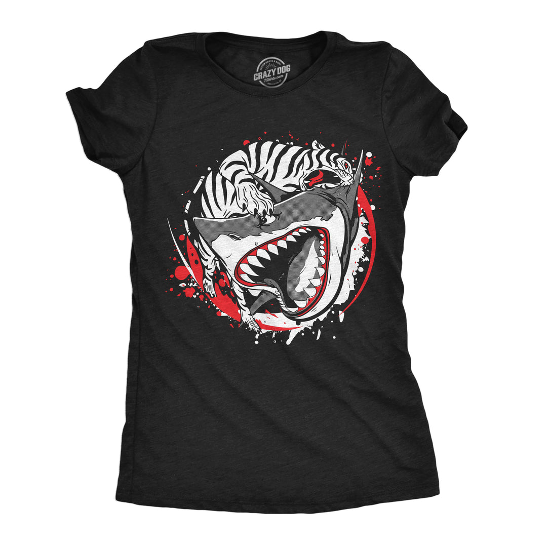 Funny Heather Black - Tiger Shark Ying Yang Tiger Shark Ying Yang Womens T Shirt Nerdy Animal Tee