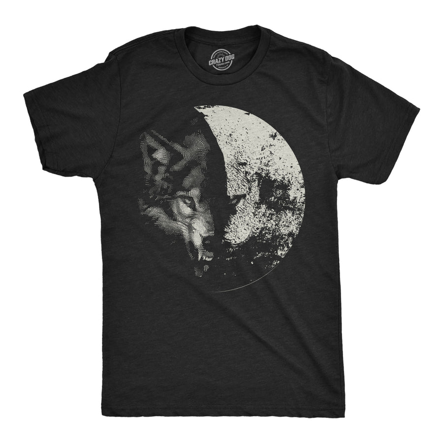 Funny Heather Black - Wolf Moon Wolf Moon Mens T Shirt Nerdy space animal Tee