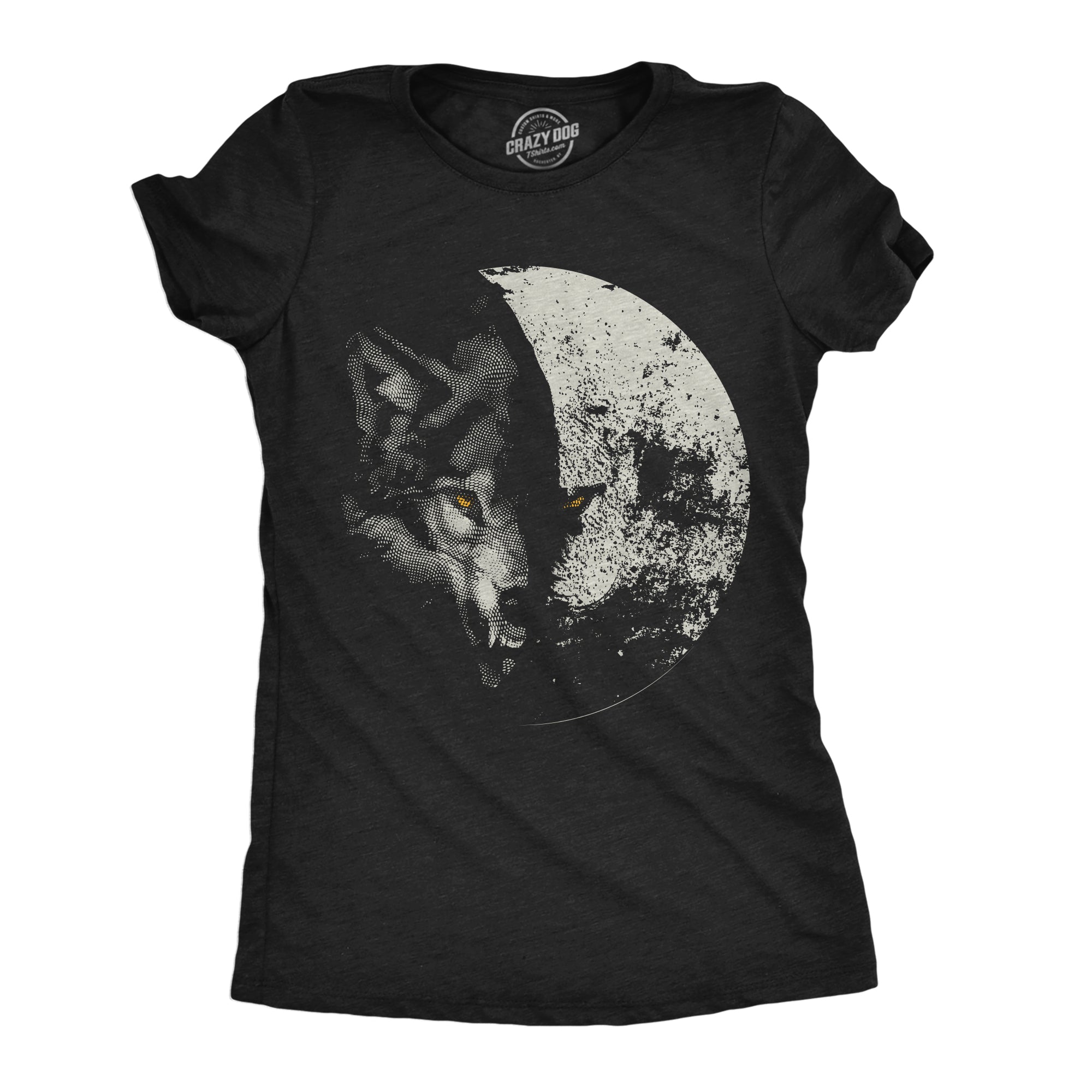 Funny Heather Black - Wolf Moon Wolf Moon Womens T Shirt Nerdy space animal Tee