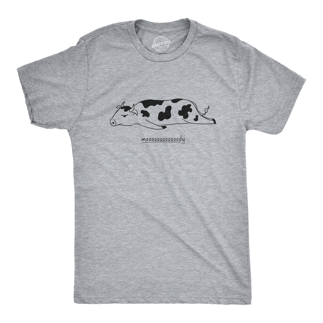 Funny Light Heather Grey - Mooooody Mooooody Mens T Shirt Nerdy animal sarcastic Tee