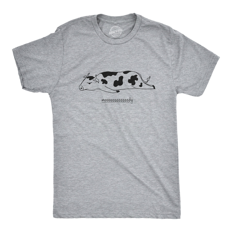 Funny Light Heather Grey - Mooooody Mooooody Mens T Shirt Nerdy animal sarcastic Tee