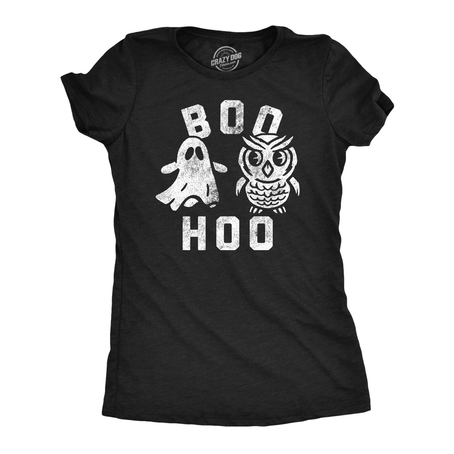 Funny Heather Black - Boo Hoo Boo Hoo Womens T Shirt Nerdy Halloween animal Tee