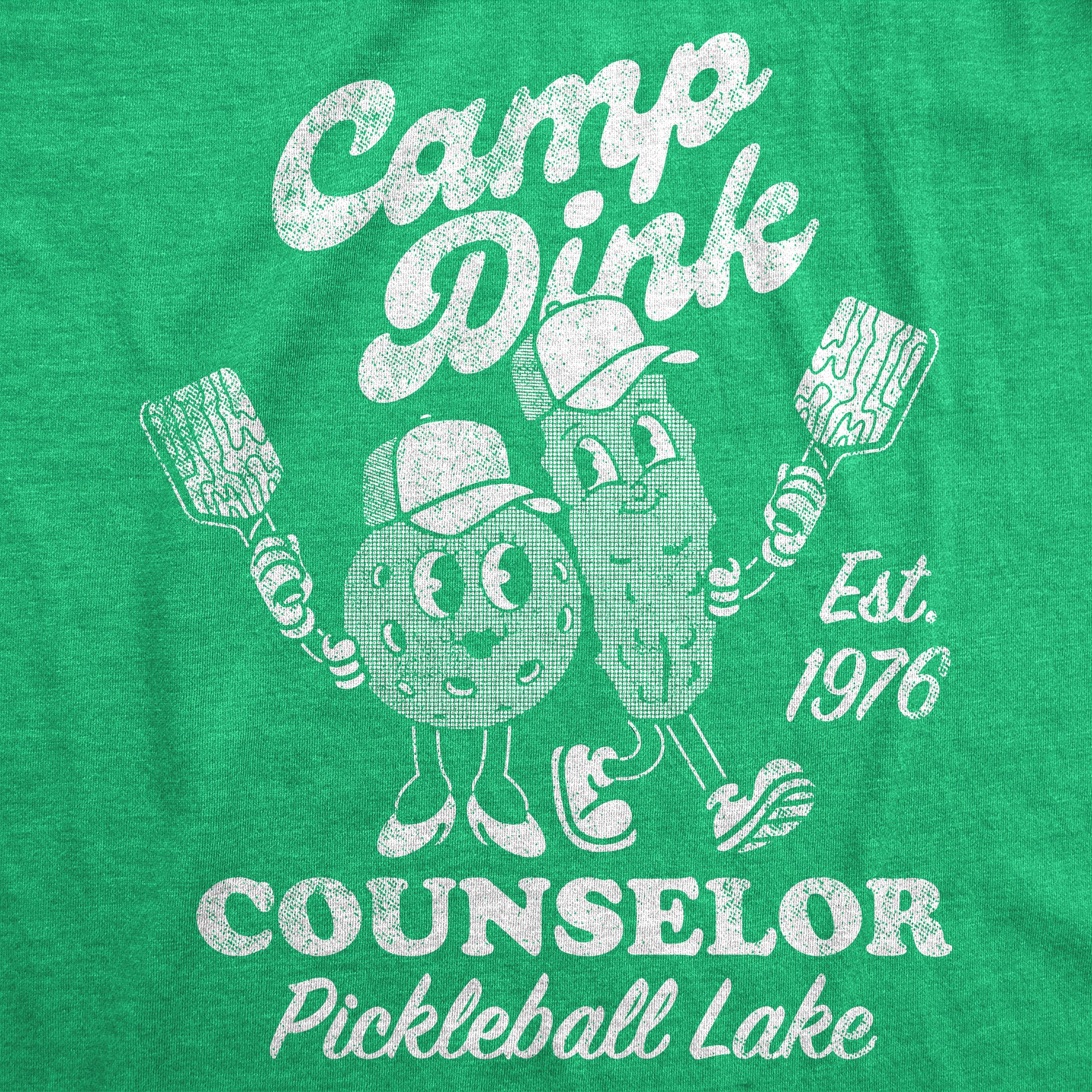 Funny Heather Green - Camp Dink Camp Dink Counselor Pickleball Lake Womens T Shirt Nerdy Sarcastic Tee