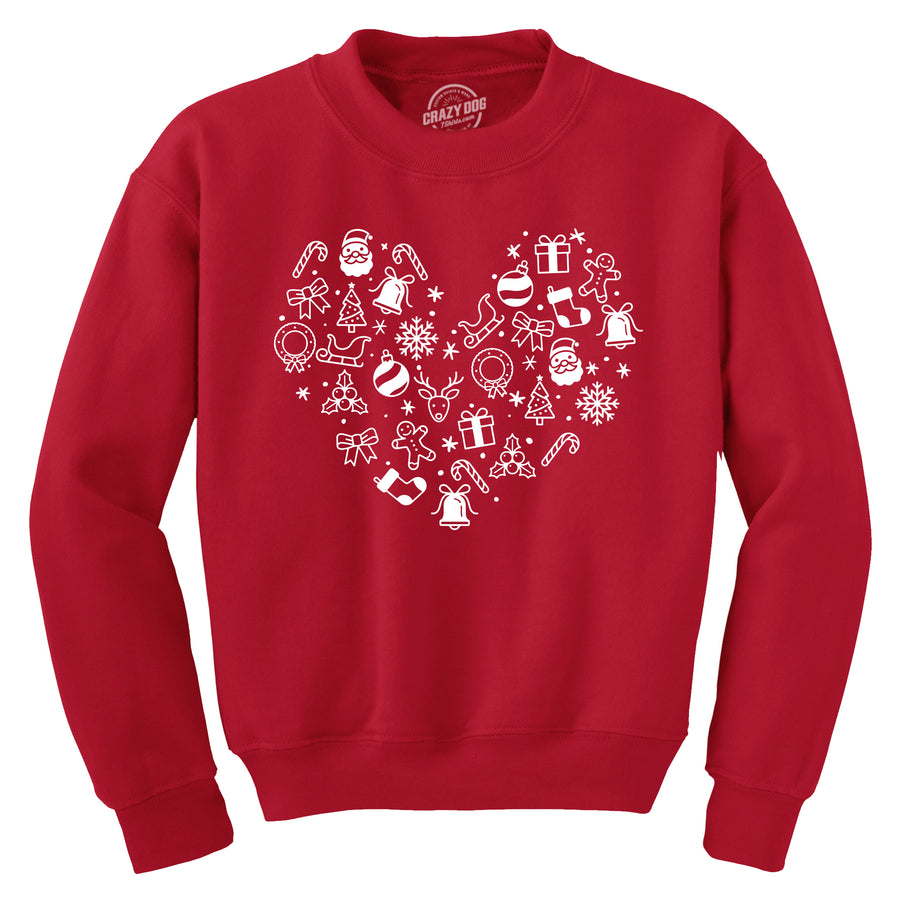 Funny Red - Xmas Heart Christmas Heart Sweatshirt Nerdy Christmas Tee