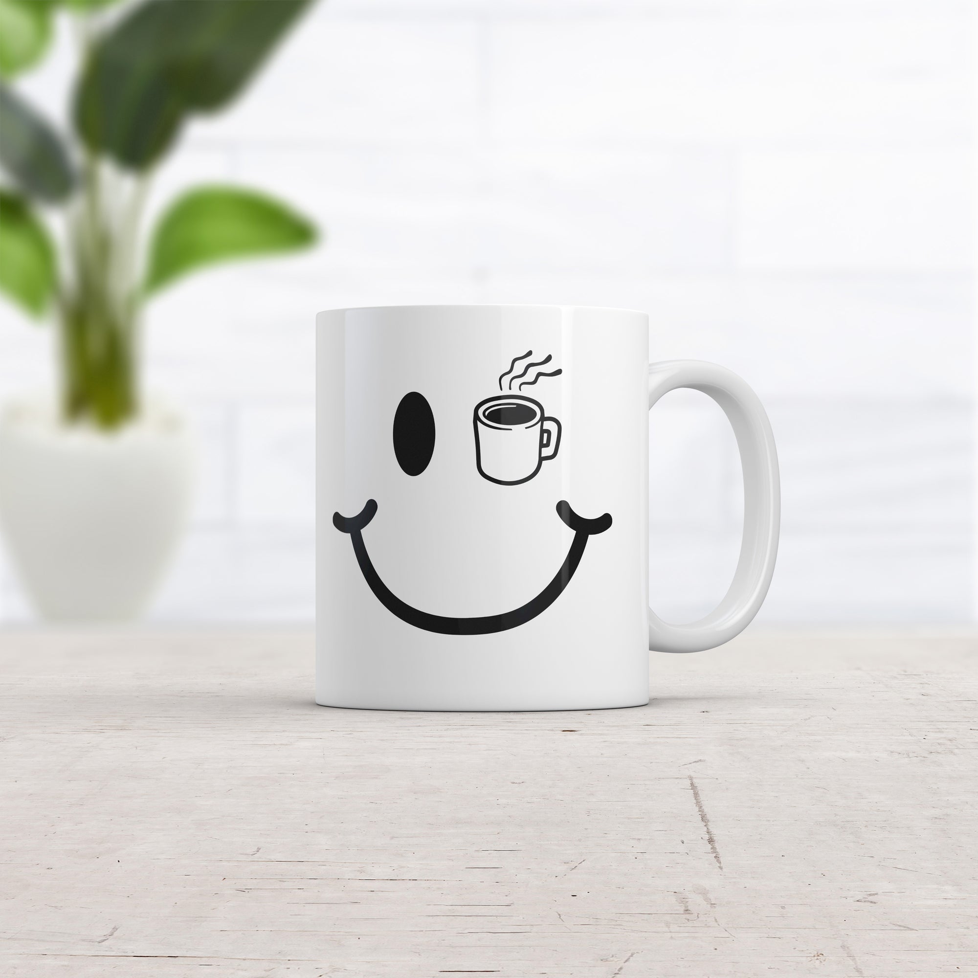 Funny White Coffee Cup Eye Smile Coffee Mug Nerdy Coffee Tee