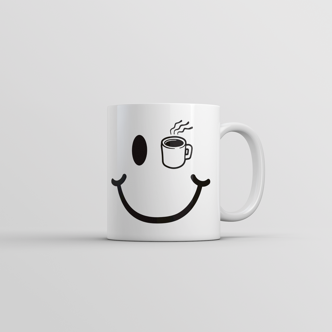 Funny White Coffee Cup Eye Smile Coffee Mug Nerdy Coffee Tee