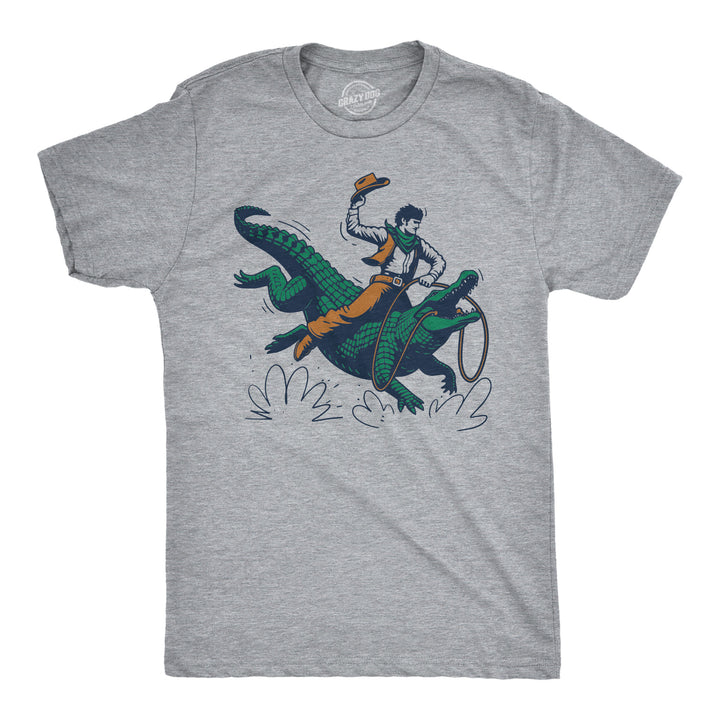 Funny Light Heather Grey - Cowboy Gator Ride Cowboy Gator Ride Mens T Shirt Nerdy sarcastic Tee