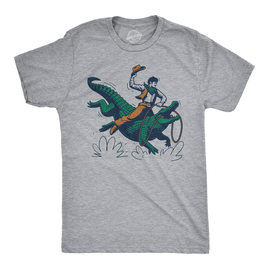 Funny Light Heather Grey - Cowboy Gator Ride Cowboy Gator Ride Mens T Shirt Nerdy sarcastic Tee