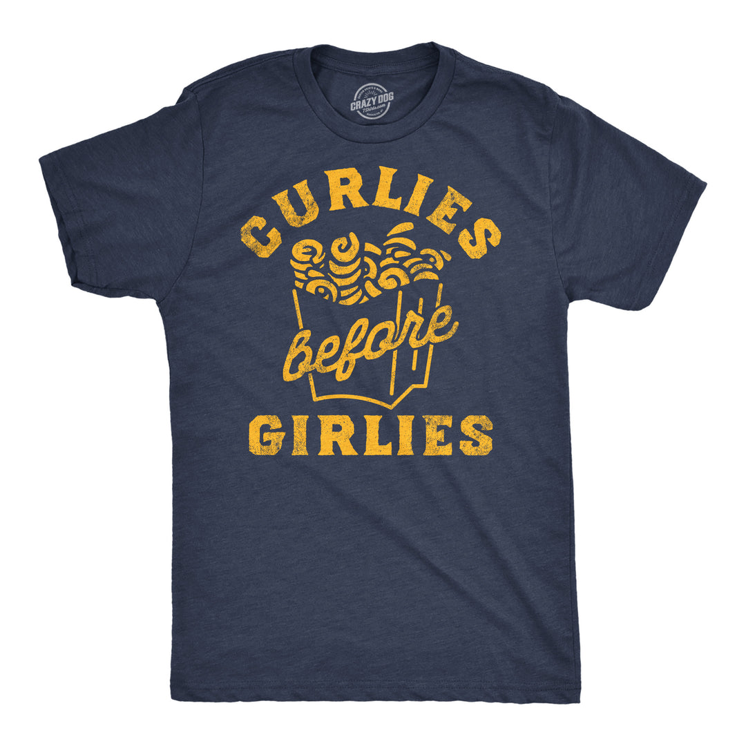 Funny Heather Navy - Curlies Before Girlies Curlies Before Girlies Mens T Shirt Nerdy Food sarcastic Tee