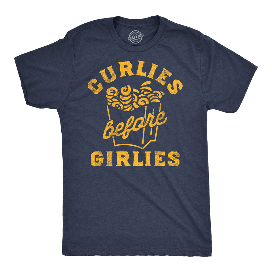 Funny Heather Navy - Curlies Before Girlies Curlies Before Girlies Mens T Shirt Nerdy Food sarcastic Tee
