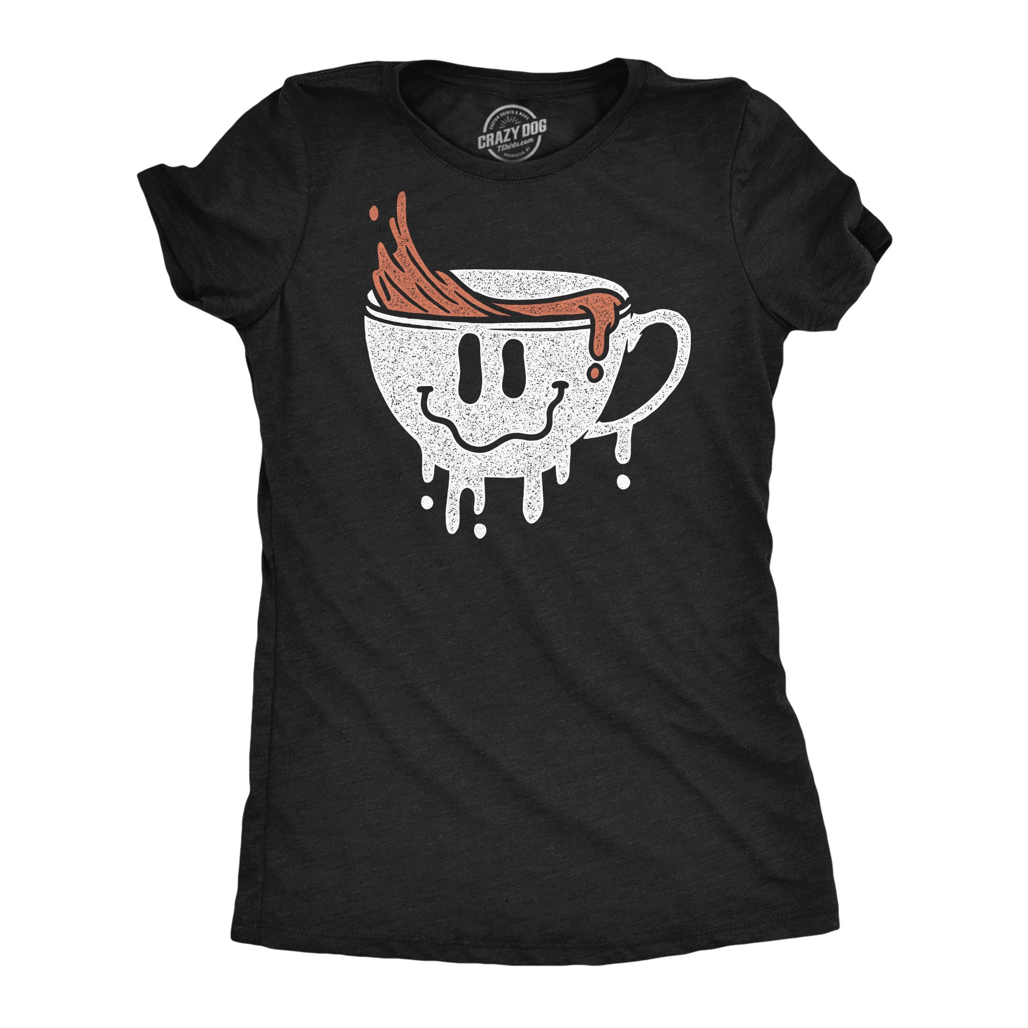 Funny Heather Black - Dripping Coffee Smile Dripping Coffee Smile Womens T Shirt Nerdy Coffee Tee