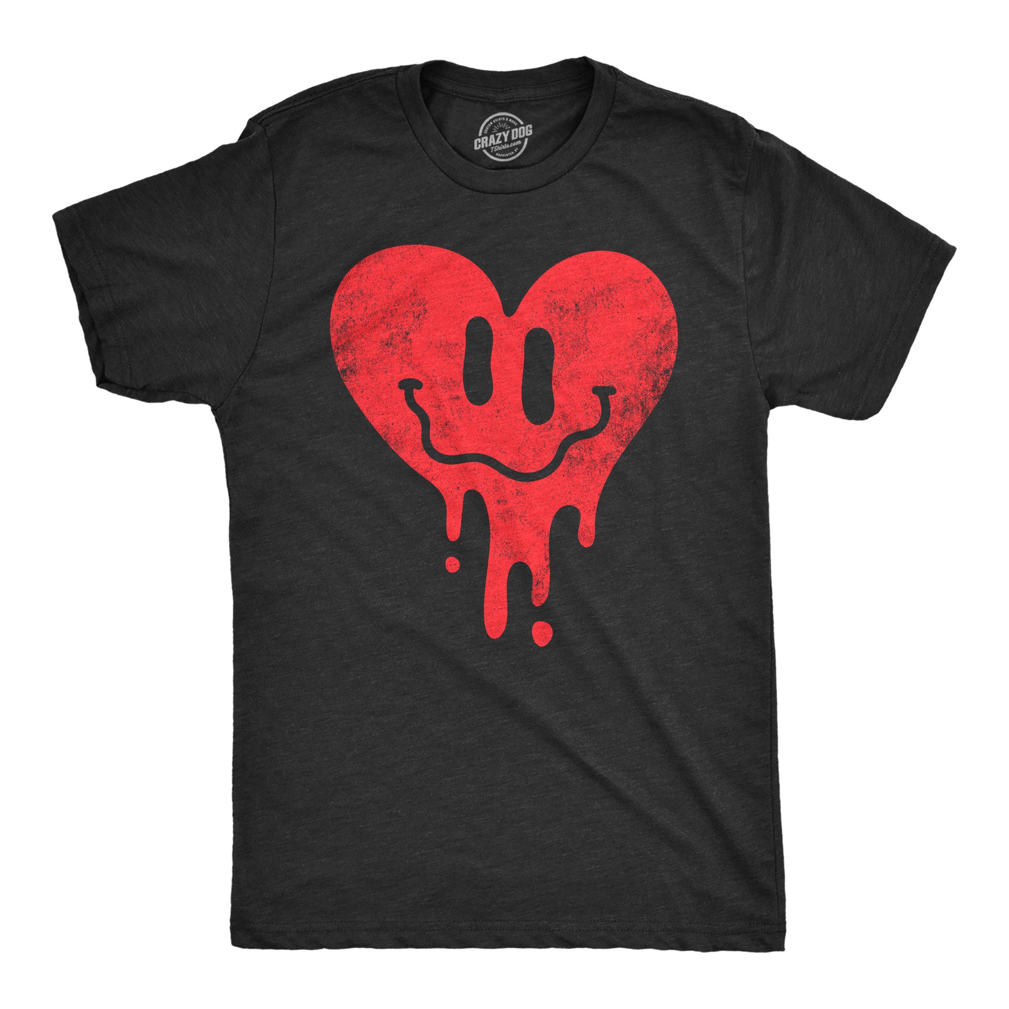 Funny Heather Black - Dripping Heart Face Dripping Heart Face Mens T Shirt Nerdy Valentine's Day Tee