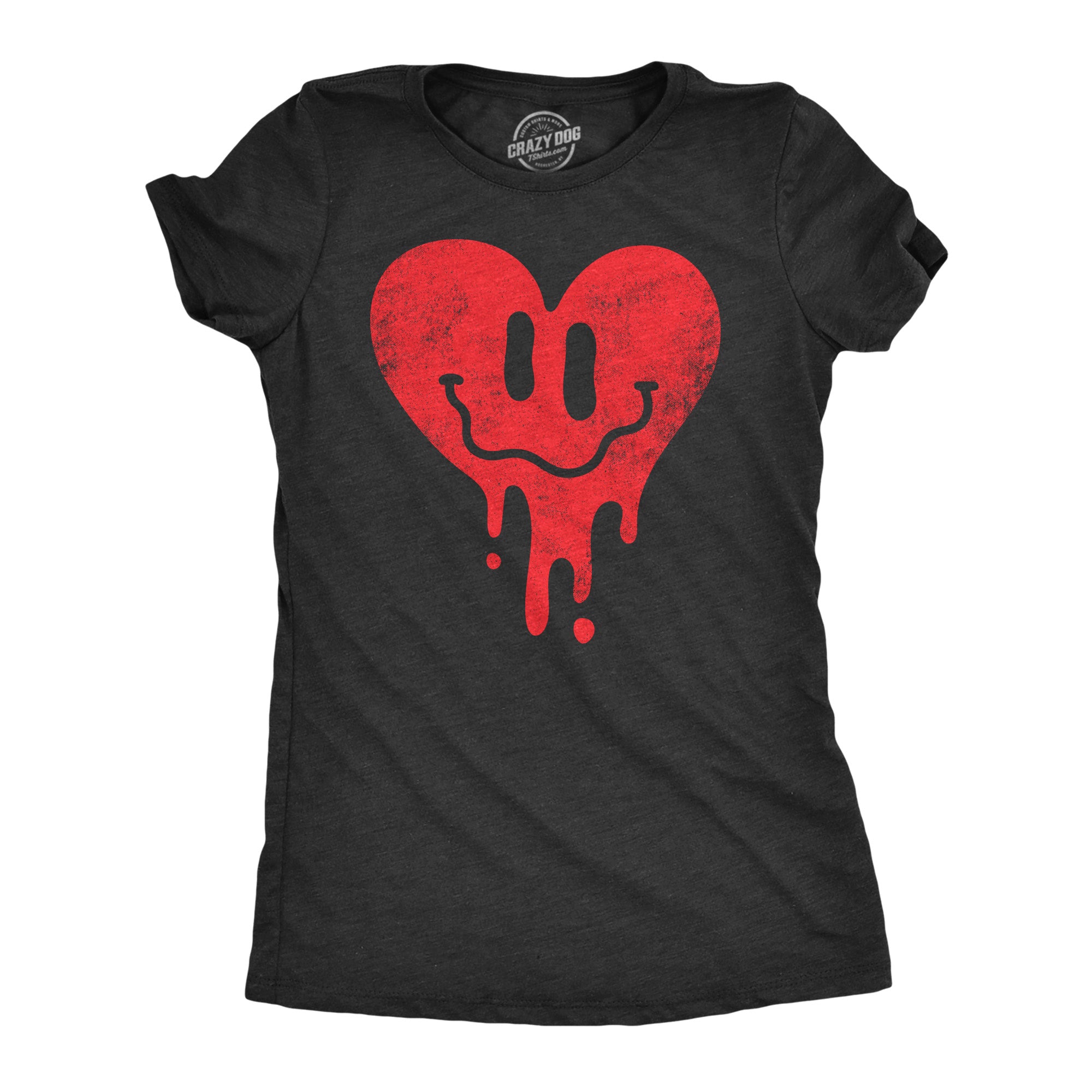 Funny Heather Black - Dripping Heart Face Dripping Heart Face Womens T Shirt Nerdy Valentine's Day Tee