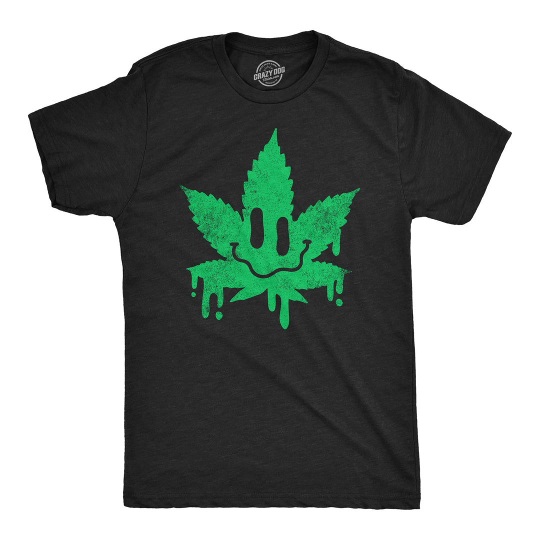 Funny Heather Black - Dripping Pot Leaf Smile Dripping Pot Leaf Smile Mens T Shirt Nerdy 420 Tee