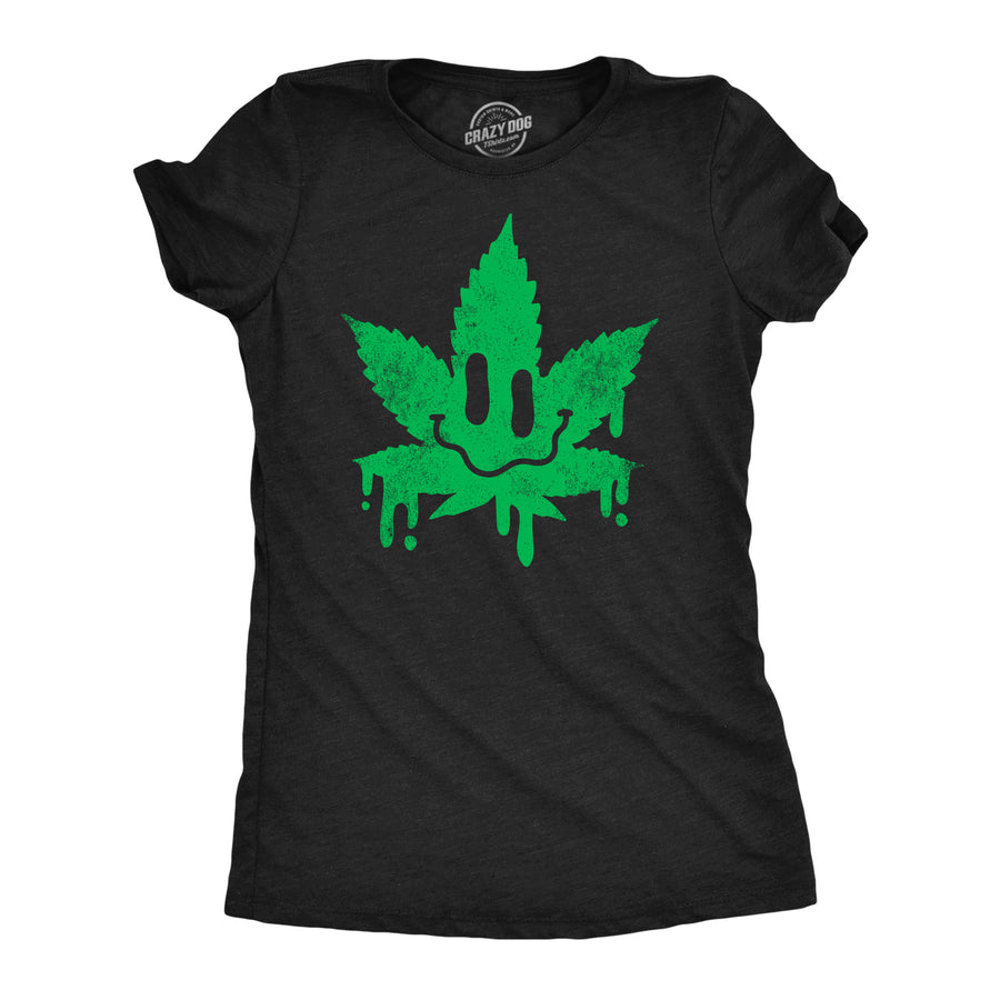 Funny Heather Black - Dripping Pot Leaf Smile Dripping Pot Leaf Smile Womens T Shirt Nerdy 420 Tee