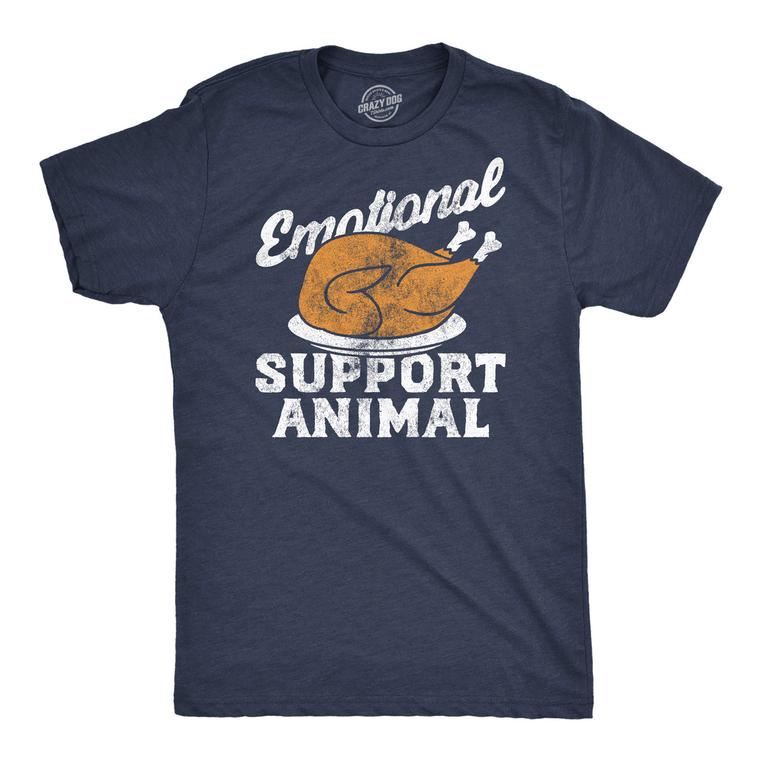Funny Heather Navy - Support Animal Turkey Emotional Support Animal Turkey Mens T Shirt Nerdy Thanksgiving Food animal sarcastic Tee