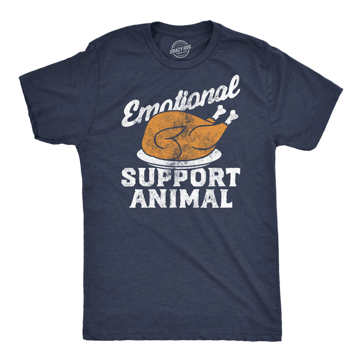 Funny Heather Navy - Support Animal Turkey Emotional Support Animal Turkey Mens T Shirt Nerdy Thanksgiving Food animal sarcastic Tee